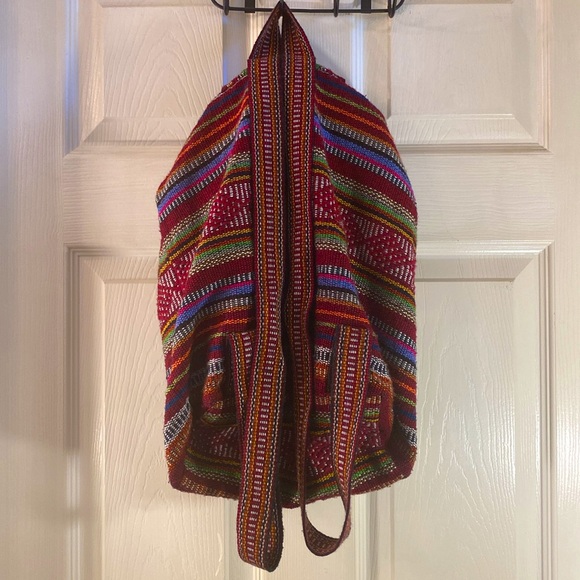 PINZON Woven Multicolored Aztec Tribal boho Hippie Bohemian Drawstring Clip Bag - Picture 3 of 10